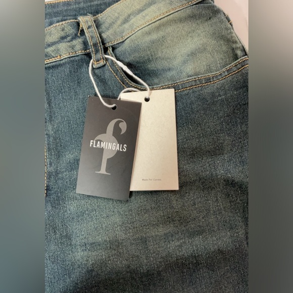 Flamingo Flamingals Five Pocket Wide Leg Jeans with Frayed Raw Hem Size XL New! - Picture 5 of 11
